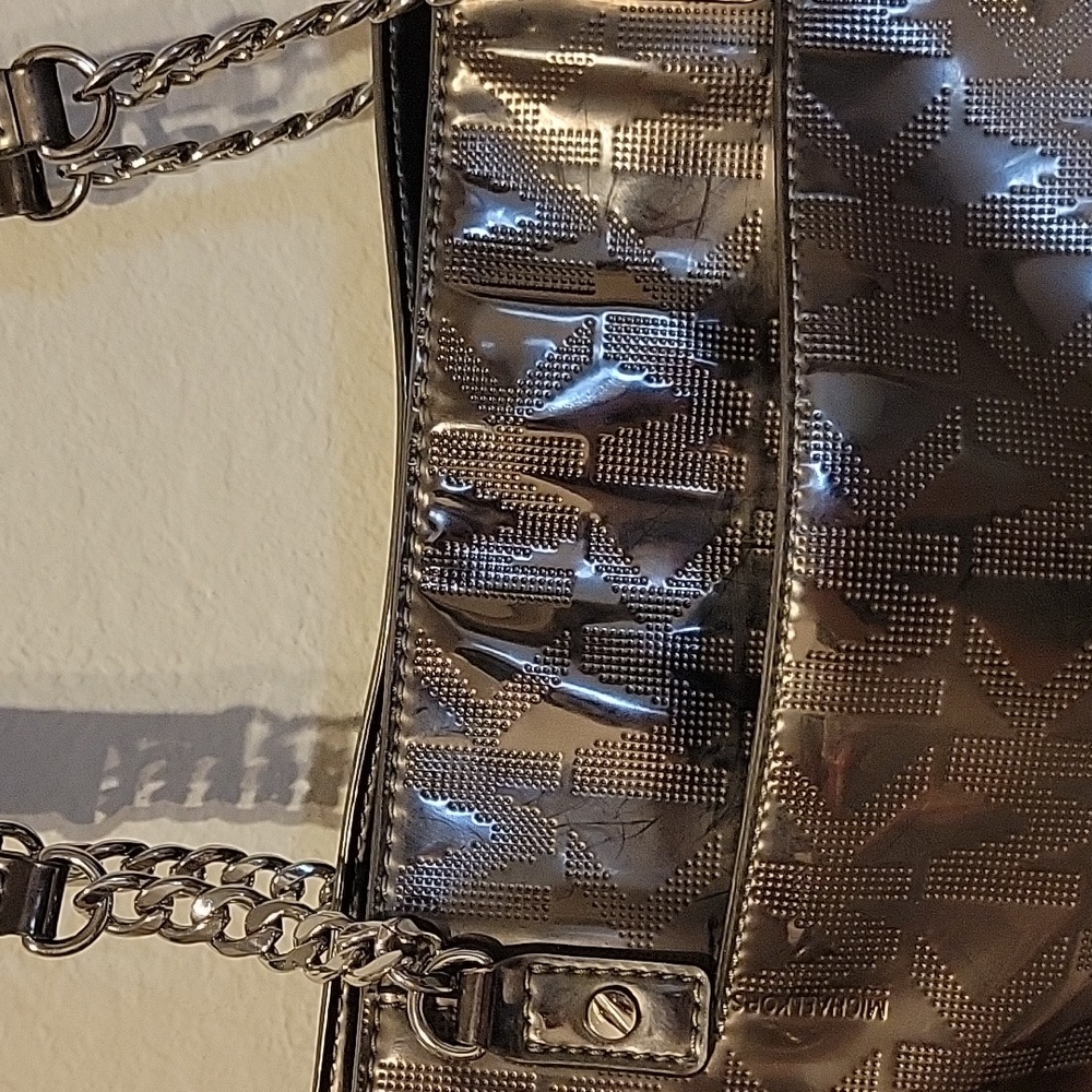 NWOT Michael Kors Jet Metallic Patent‎ Leather Tote Chain Gunmetal, No MK Charm - Picture 4 of 9